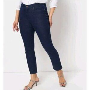 Joan Rivers Petite Cotton Blend Stretch Denim Slim Ankle Dark Wash,Petite 2